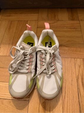Veja Cream Mesh Athletic Sneakers with Pink & Lime Accents